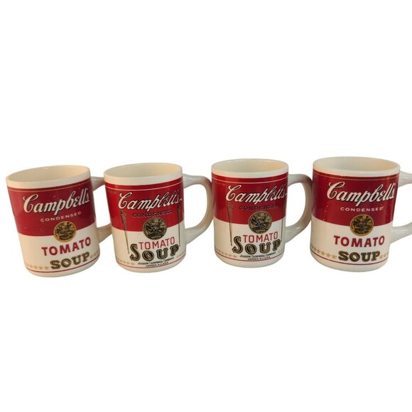 Set Of 4 Campbell’s Tomato Soup Ceramic Mugs Vintage Retro Design USA Made Cups - Picture 2 of 9